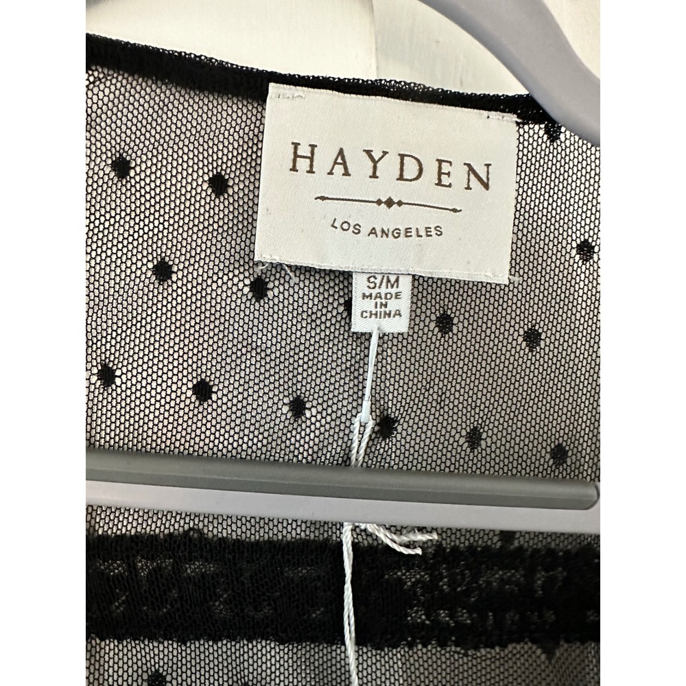 HAYDEN LOS ANGELES Black Sheer Polka Dot Lace Trim Kimono Duster Size‎ S M - Picture 4 of 4